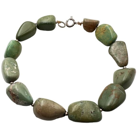 Sterling Silver Womans Bracelet Green Turquoise Nugget Southwest Unique Gift - Picture 1 of 2